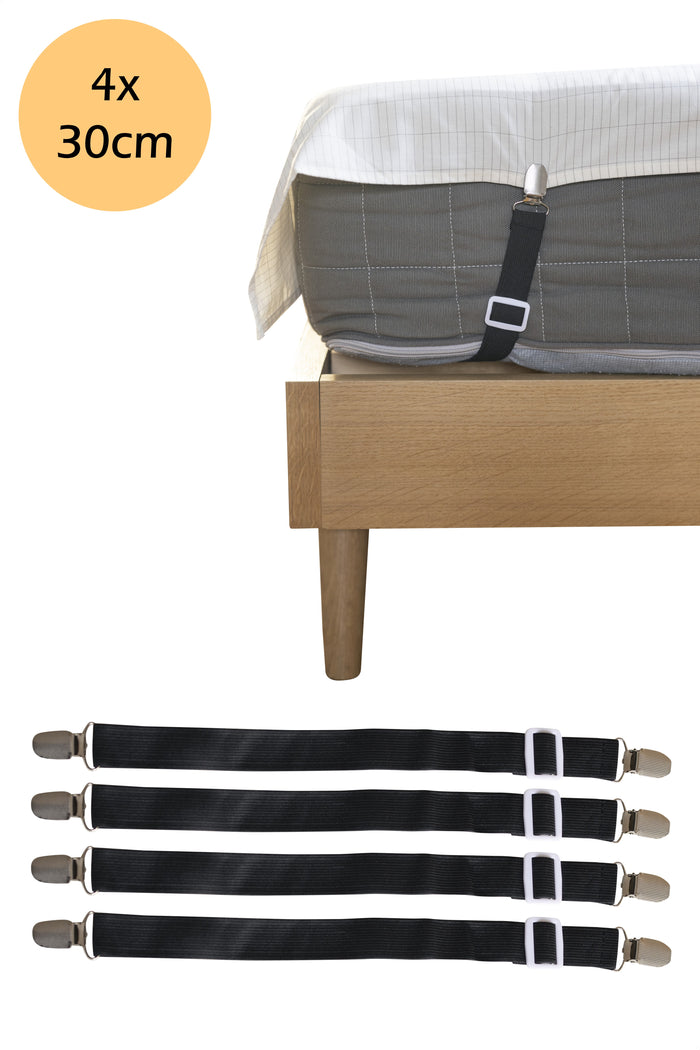 Lot de quatre tendeurs de drap Earthle de 30 cm, maintenant un drap de mise à la terre bien tendu sur le matelas